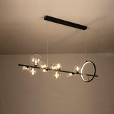 Modern Nordic Glass Bubble Chandelier with Integrated LED Ring and Black Linear Frame
