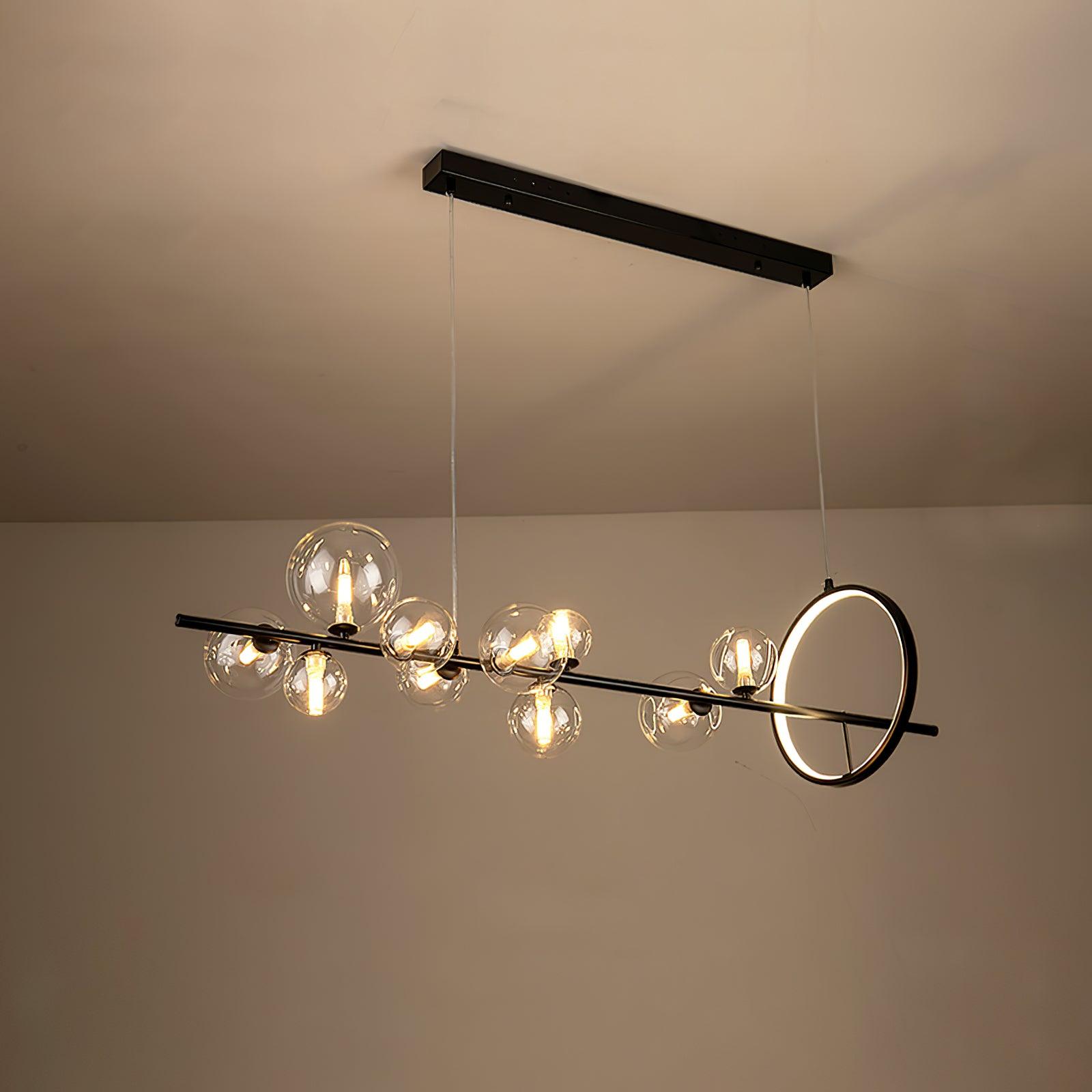 Modern Nordic Glass Bubble Chandelier with Integrated LED Ring and Black Linear Frame