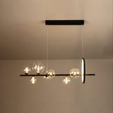 Modern Nordic Glass Bubble Chandelier with Integrated LED Ring and Black Linear Frame