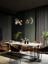 Modern Nordic Glass Bubble Chandelier with Integrated LED Ring and Black Linear Frame