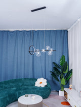 Modern Nordic Glass Bubble Chandelier with Integrated LED Ring and Black Linear Frame