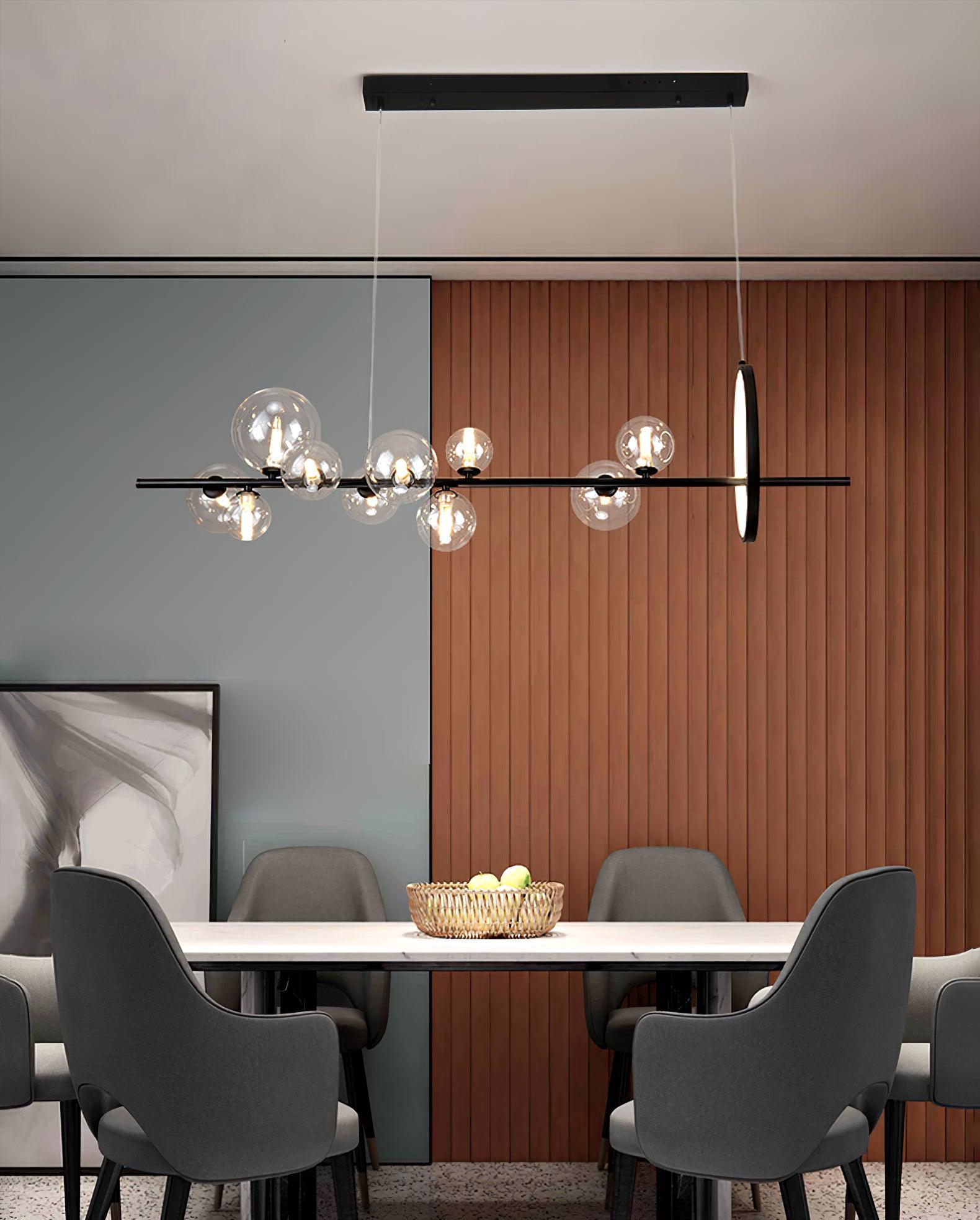Modern Nordic Glass Bubble Chandelier with Integrated LED Ring and Black Linear Frame