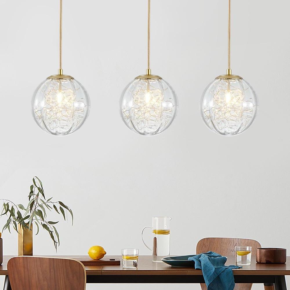 Modern Nordic Glass Globe Pendant Light Artistic Spherical Hanging Lamp for Kitchen and Bedroom