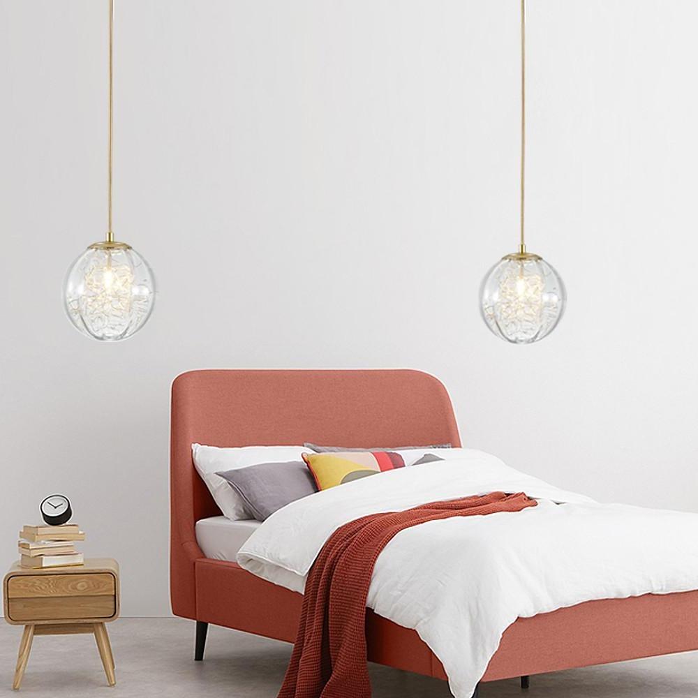 Modern Nordic Glass Globe Pendant Light Artistic Spherical Hanging Lamp for Kitchen and Bedroom