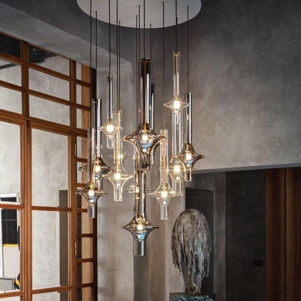 Modern Nordic Glass Pendant Light Adjustable Height LED Hanging Lamp for Living Room Kitchen and Entryway