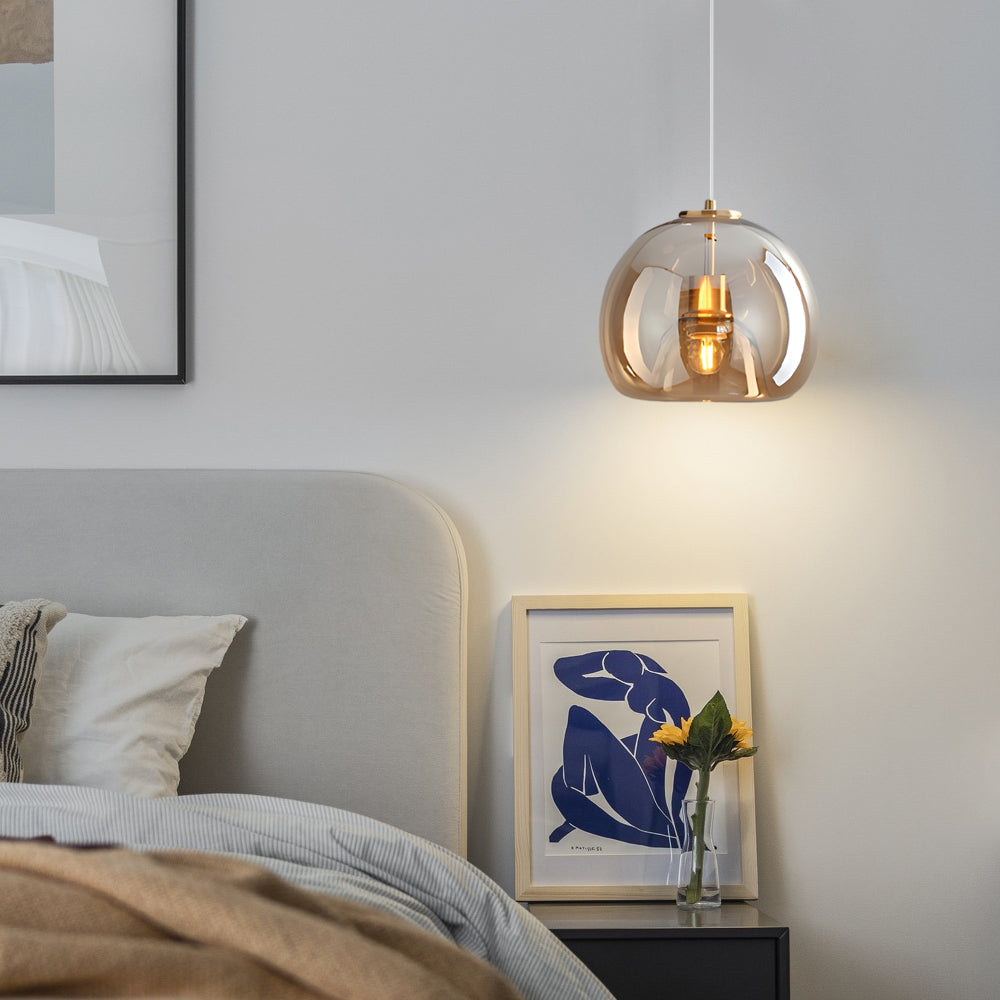 Modern Nordic Glass Pendant Light Fixture in Cognac and Smoke Gray for Living and Dining Rooms