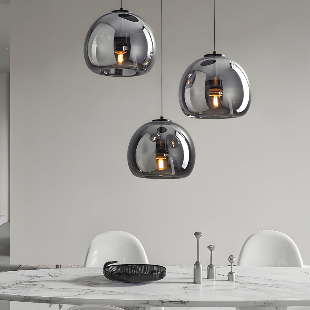 Modern Nordic Glass Pendant Light Fixture in Cognac and Smoke Gray for Living and Dining Rooms