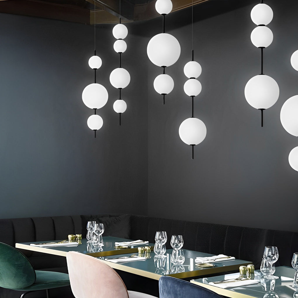 Modern Nordic Gourd White Glass Bubble LED Pendant Lamp Iron Chandelier for Living Room