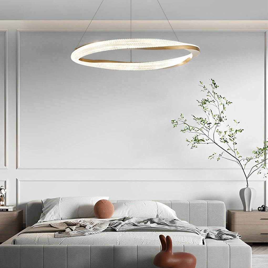 Modern Nordic LED Ring Chandelier Luxury Oval Aluminum Pendant Light with Three Step Dimming