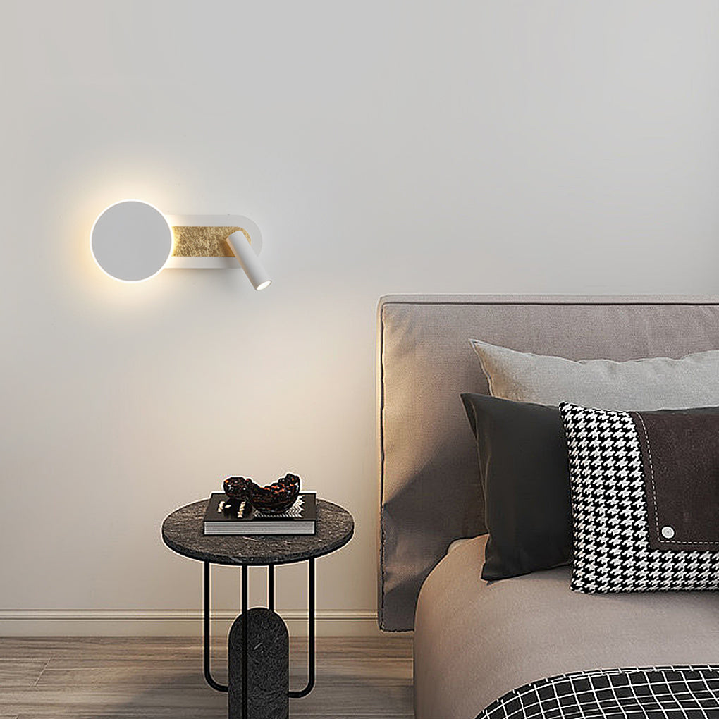 Modern Nordic LED Round Wall Sconce with Dual Switch and Adjustable Reading Spotlight for Bedroom