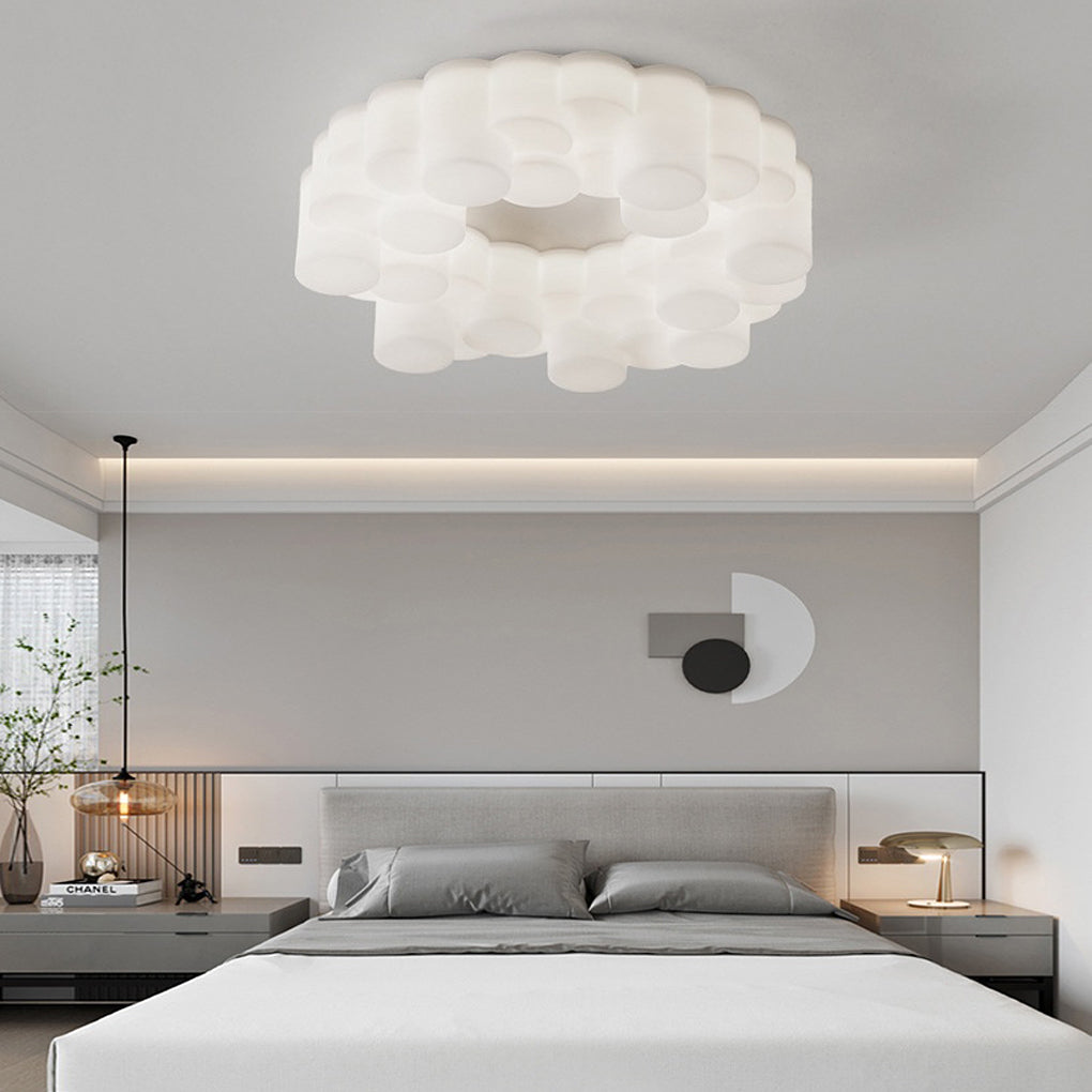 Modern Nordic LED White Ring Honeycomb Chandelier Three Step Dimming Pendant Light