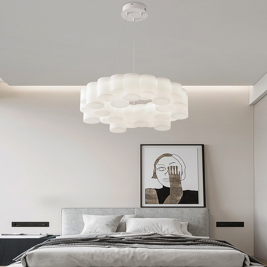 Modern Nordic LED White Ring Honeycomb Chandelier Three Step Dimming Pendant Light