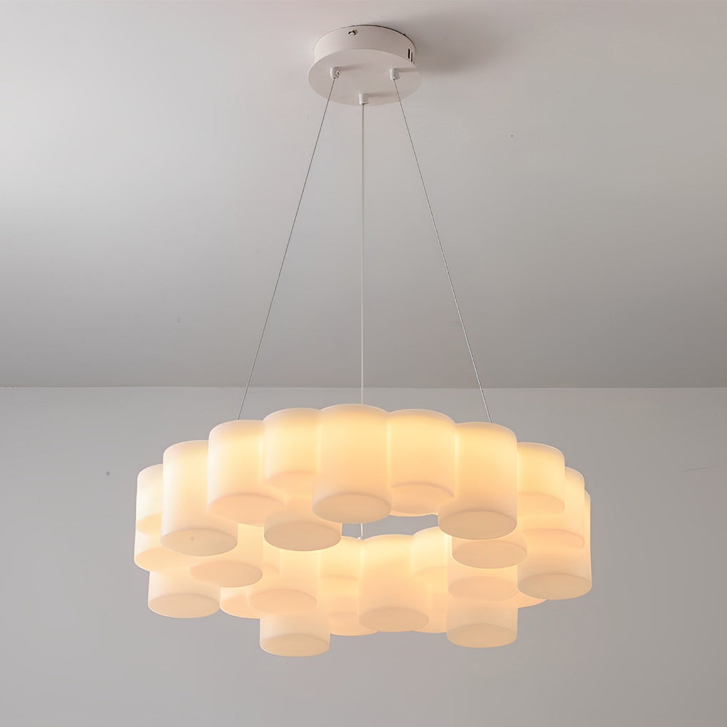 Modern Nordic LED White Ring Honeycomb Chandelier Three Step Dimming Pendant Light