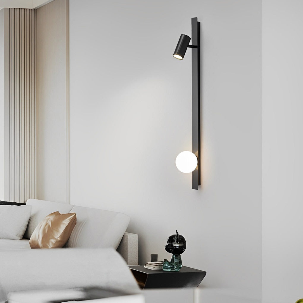 Modern Nordic Long Strip LED Wall Sconce with Three Color Dimming and Adjustable Spotlight