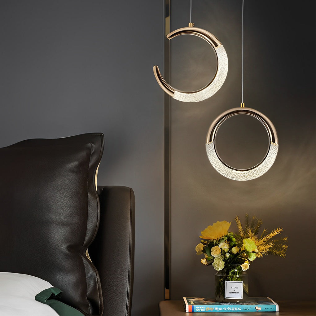 Modern Nordic Moon Ring LED Gold Pendant Light Small Chandelier for Bedside and Living Room