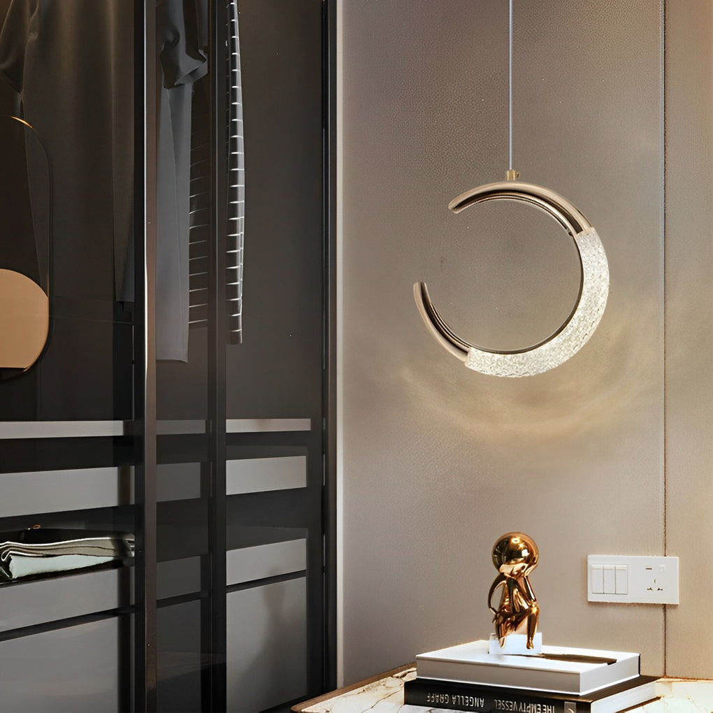 Modern Nordic Moon Ring LED Gold Pendant Light Small Chandelier for Bedside and Living Room