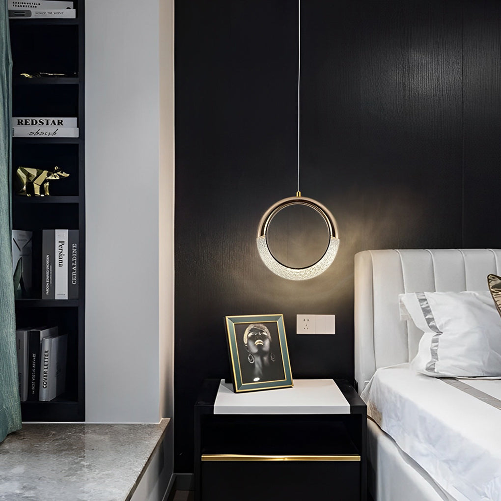 Modern Nordic Moon Ring LED Gold Pendant Light Small Chandelier for Bedside and Living Room