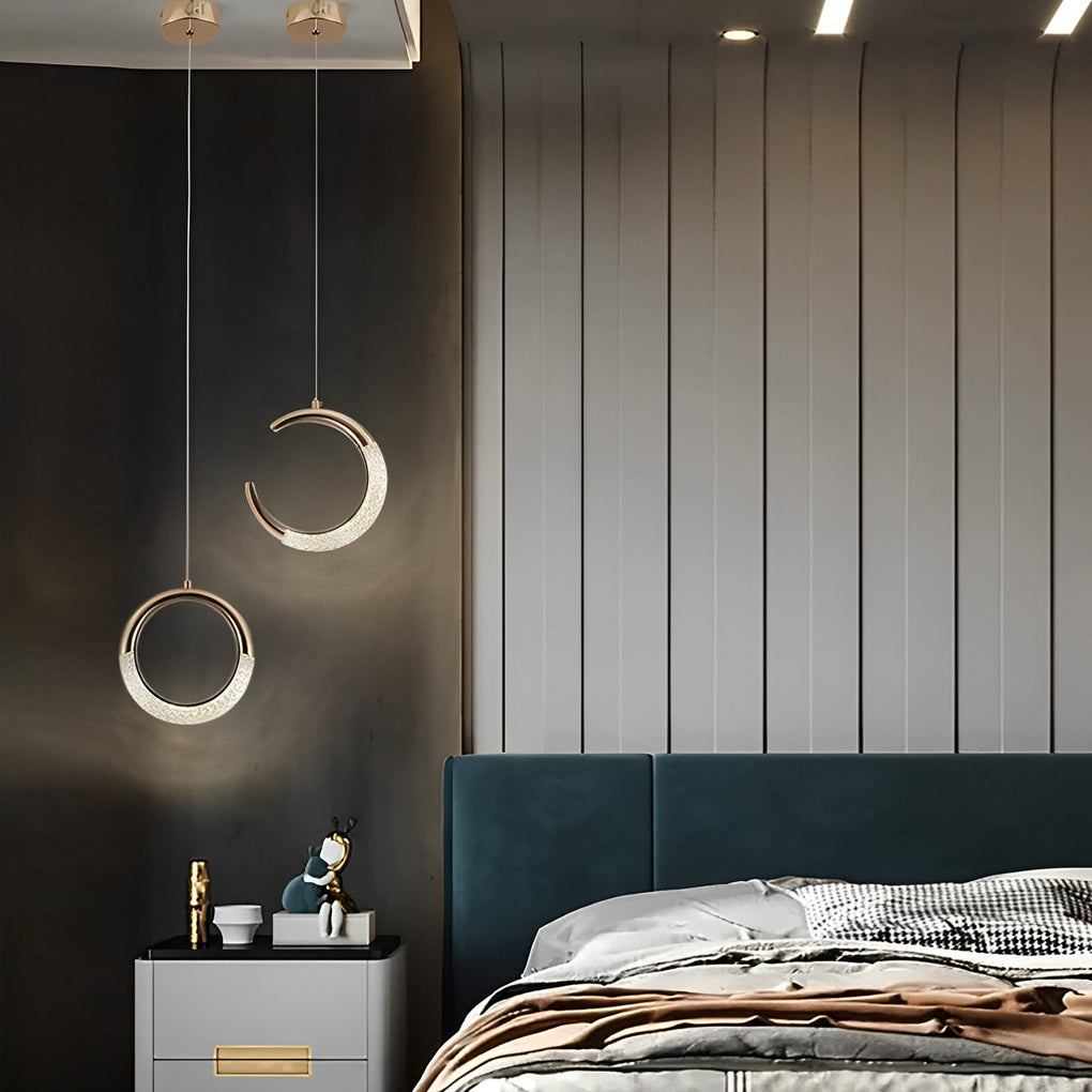Modern Nordic Moon Ring LED Gold Pendant Light Small Chandelier for Bedside and Living Room