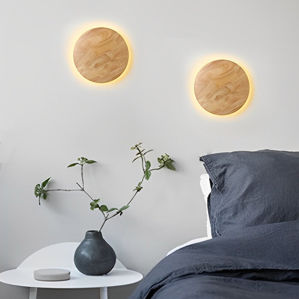 Modern Nordic Oak Wood LED Wall Sconce Round and Oval Design Bedside Lamp for Home Decor