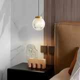 Modern Nordic Patterned Glass Globe Pendant Light Brass Round Ball Hanging Lamp for Bedside
