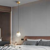 Modern Nordic Patterned Glass Globe Pendant Light Brass Round Ball Hanging Lamp for Bedside