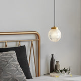 Modern Nordic Patterned Glass Globe Pendant Light Brass Round Ball Hanging Lamp for Bedside