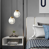 Modern Nordic Patterned Glass Globe Pendant Light Brass Round Ball Hanging Lamp for Bedside