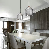 Modern Nordic Pendant Light with Double Glass Shade and Brown Wood Accents for Bedroom and Dining Room