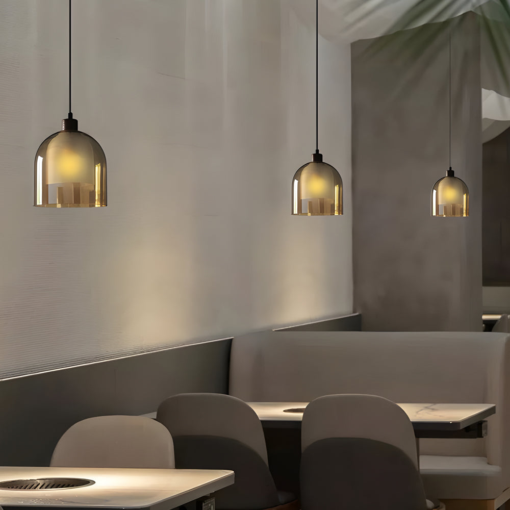 Modern Nordic Pendant Light with Double Glass Shade and Brown Wood Accents for Bedroom and Dining Room