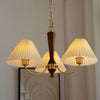 Modern Nordic Pleated Chandelier 3 Light Walnut Wood Pendant Ceiling Fixture for Dining Room