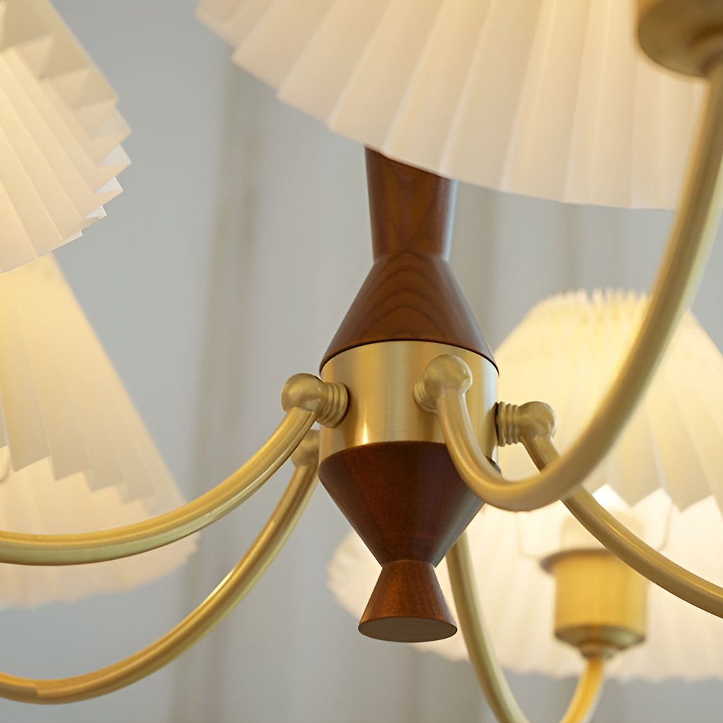 Modern Nordic Pleated Chandelier 3 Light Walnut Wood Pendant Ceiling Fixture for Dining Room