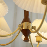 Modern Nordic Pleated Chandelier 3 Light Walnut Wood Pendant Ceiling Fixture for Dining Room