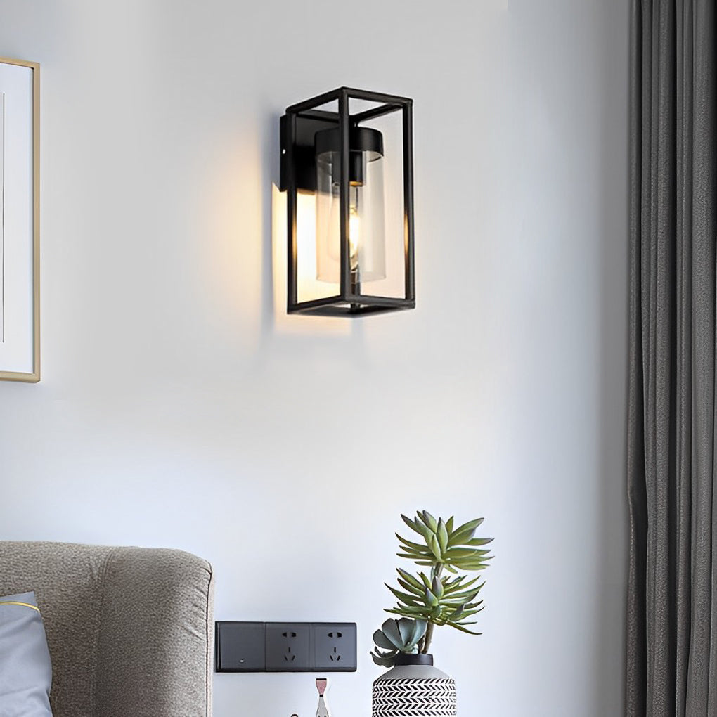 Modern Nordic Rectangular Black Iron Glass Wall Lamp Industrial Indoor Sconce Light