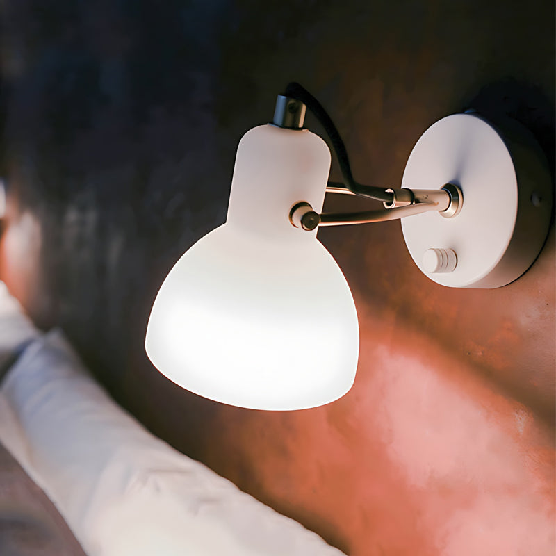 Modern Nordic Rotatable White Glass Shade Wall Sconce Minimalist Bedside Light