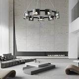 Modern Nordic Round Glass LED Chandelier Stepless Dimmable Ceiling Pendant Light with Remote