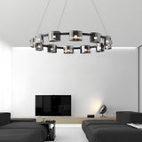 Modern Nordic Round Glass LED Chandelier Stepless Dimmable Ceiling Pendant Light with Remote