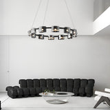Modern Nordic Round Glass LED Chandelier Stepless Dimmable Ceiling Pendant Light with Remote