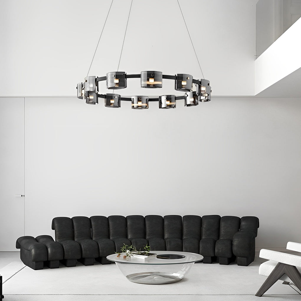 Modern Nordic Round Glass LED Chandelier Stepless Dimmable Ceiling Pendant Light with Remote