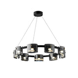 Modern Nordic Round Glass LED Chandelier Stepless Dimmable Ceiling Pendant Light with Remote