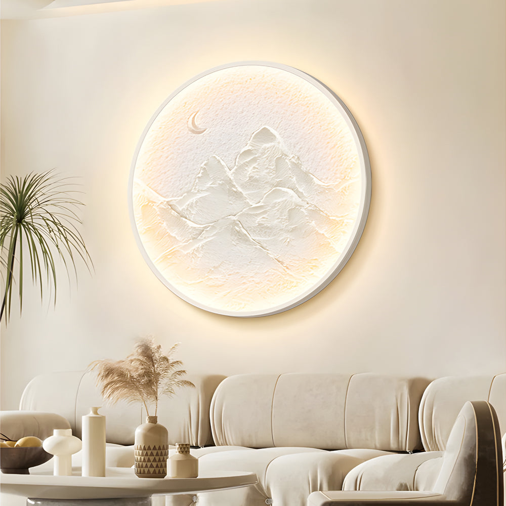 Modern Nordic Round Moon Mountain Wall Sconce LED Decorative Landscape Painting Lamp