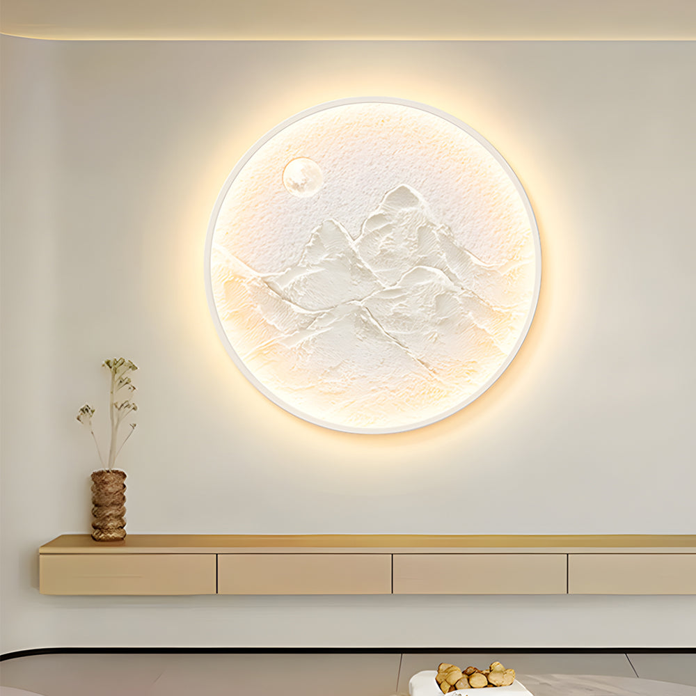 Modern Nordic Round Moon Mountain Wall Sconce LED Decorative Landscape Painting Lamp