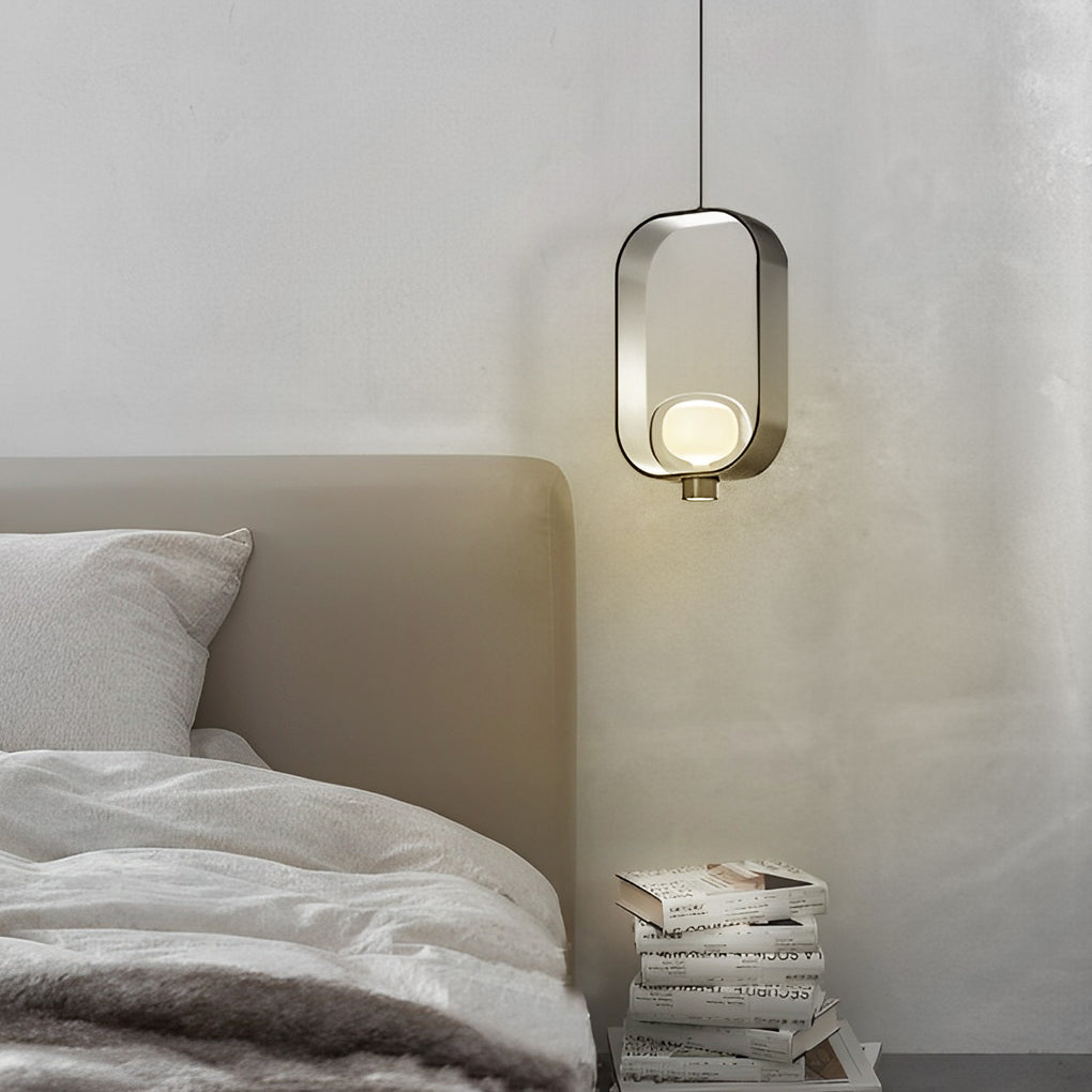 Modern Nordic Rounded Rectangular Glass Pendant Light Electroplated Iron Fixture for Dining and Bedroom