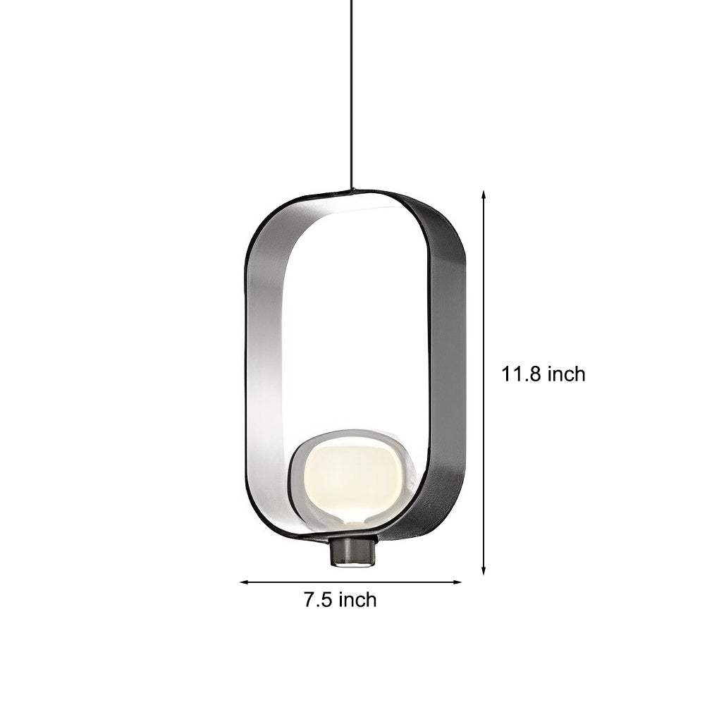Modern Nordic Rounded Rectangular Glass Pendant Light Electroplated Iron Fixture for Dining and Bedroom