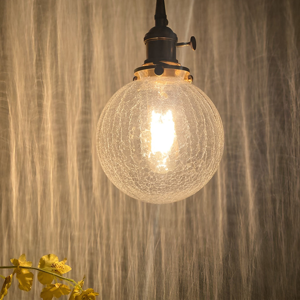 Modern Nordic Spherical Crackled Glass LED Pendant Light for Kitchen Island and Bedroom