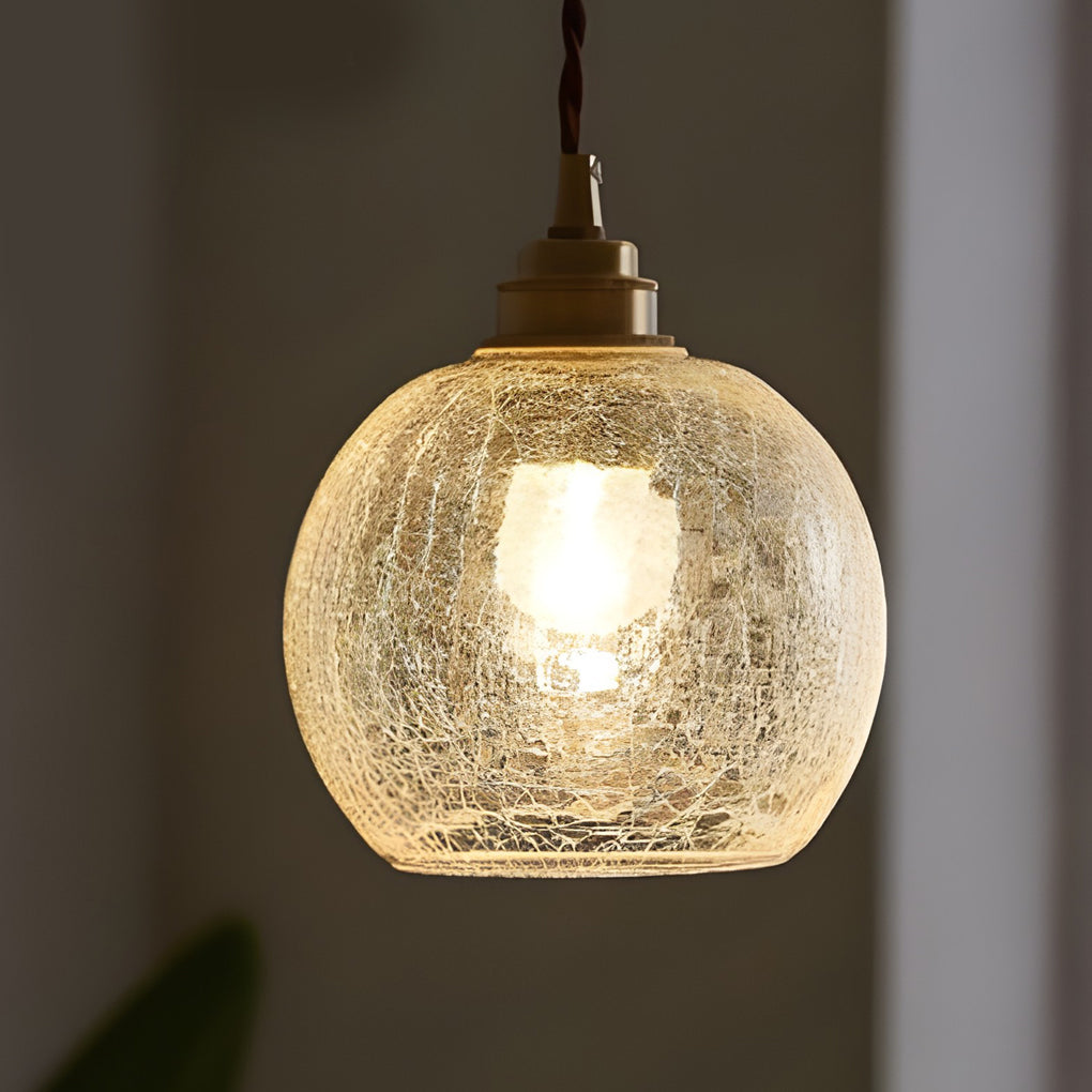 Modern Nordic Spherical Crackled Glass LED Pendant Light for Kitchen Island and Bedroom