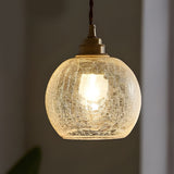 Modern Nordic Spherical Crackled Glass LED Pendant Light for Kitchen Island and Bedroom