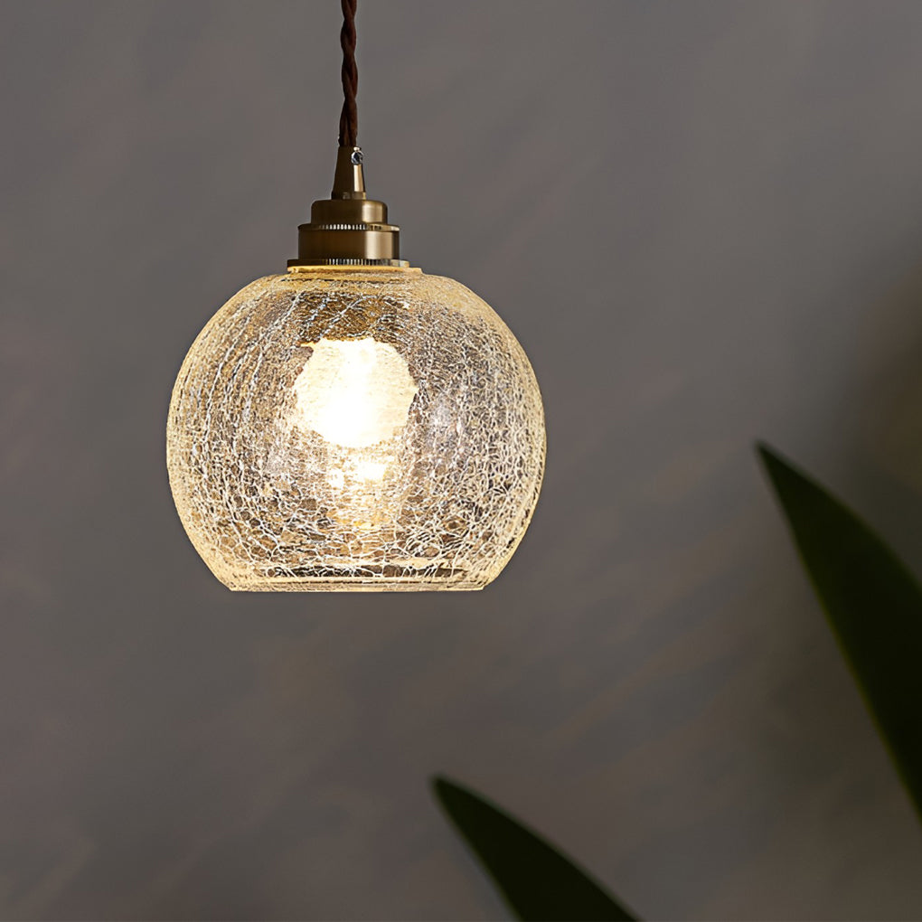 Modern Nordic Spherical Crackled Glass LED Pendant Light for Kitchen Island and Bedroom
