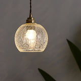 Modern Nordic Spherical Crackled Glass LED Pendant Light for Kitchen Island and Bedroom