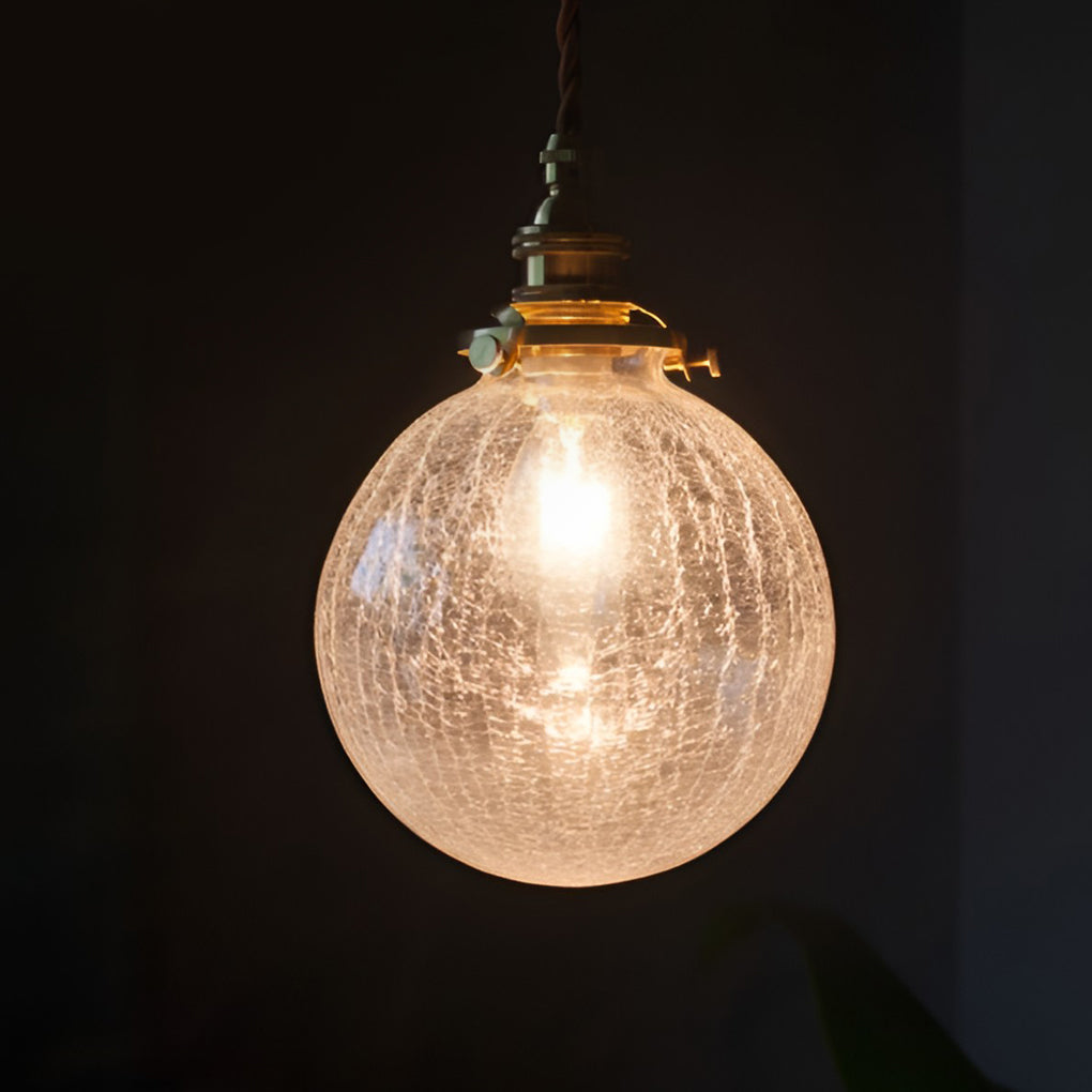 Modern Nordic Spherical Crackled Glass LED Pendant Light for Kitchen Island and Bedroom