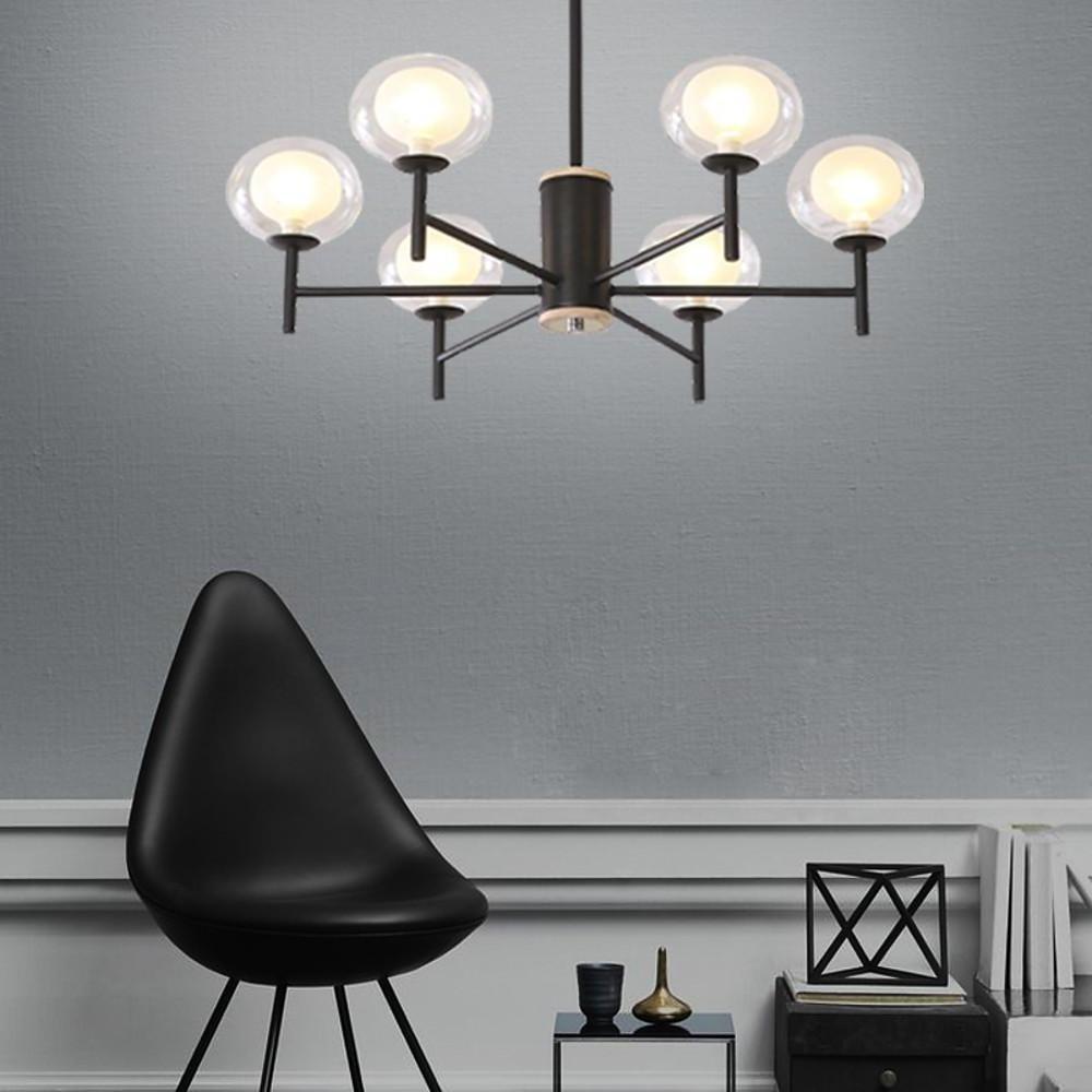 Modern Nordic Sputnik Chandelier with Glass Bubble Shades Gold and Black Multi Light LED Pendant